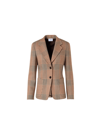 Designer Glen-Check Heavy Wool Twill Long-Sleeve Jacket - multicolor