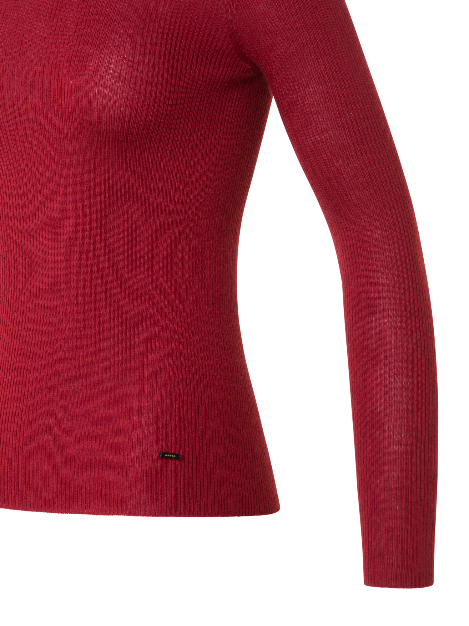 Designer Fine Rib Cashmere Silk Mock Neck Sweater - red