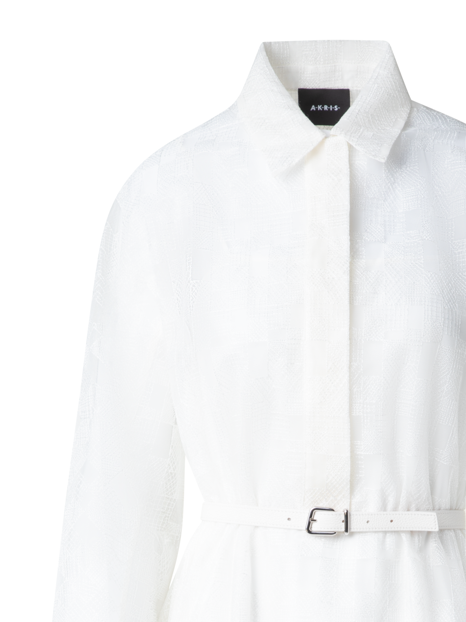 Designer Shirt Dress in Lizzy Grid Embroidery - ecru - white