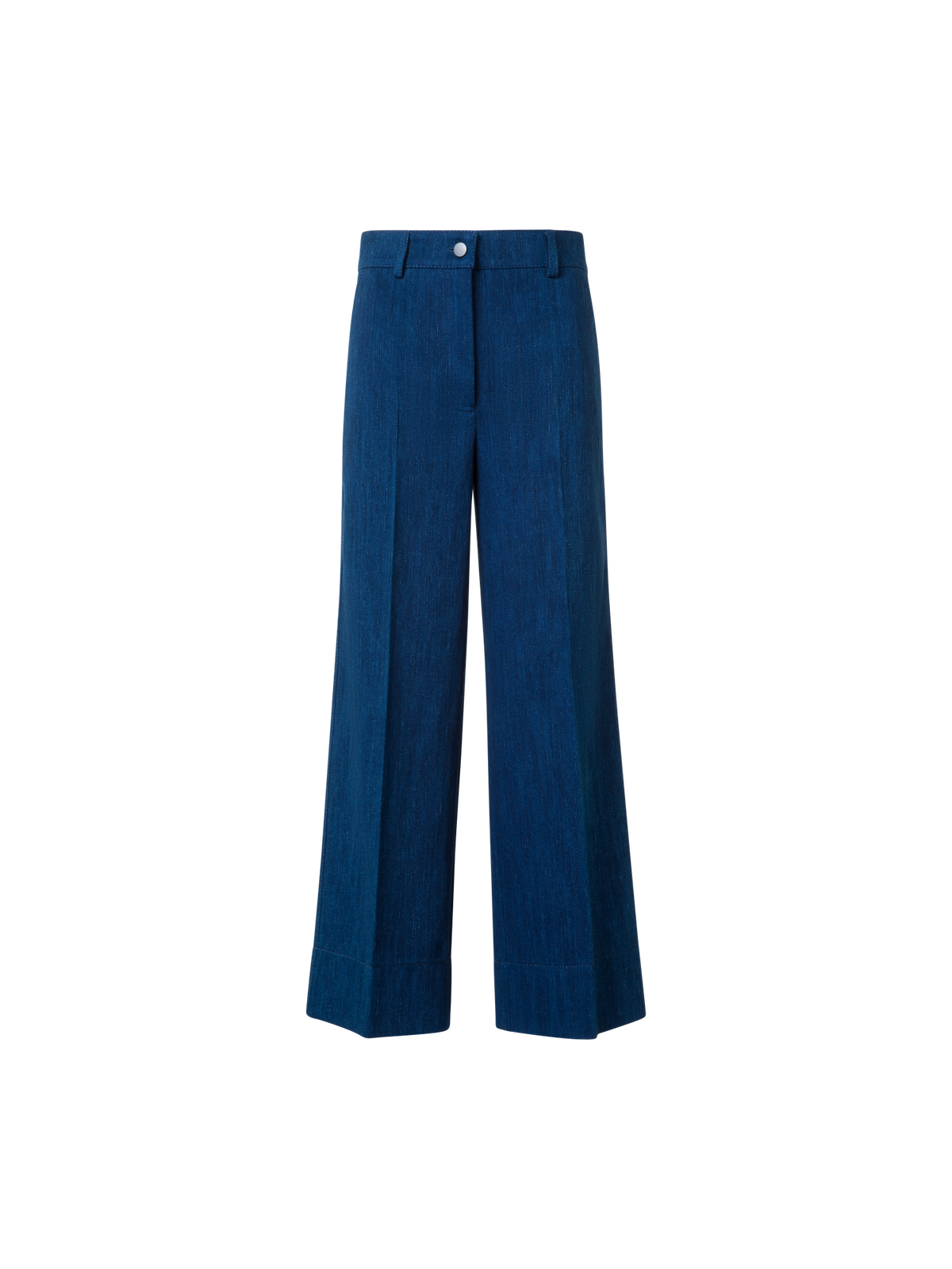 Designer Cropped Wide Cotton Denim Pants - blue