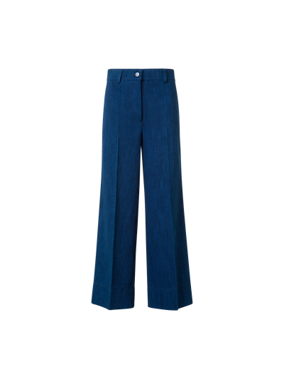 Designer Cropped Wide Cotton Denim Pants - blue