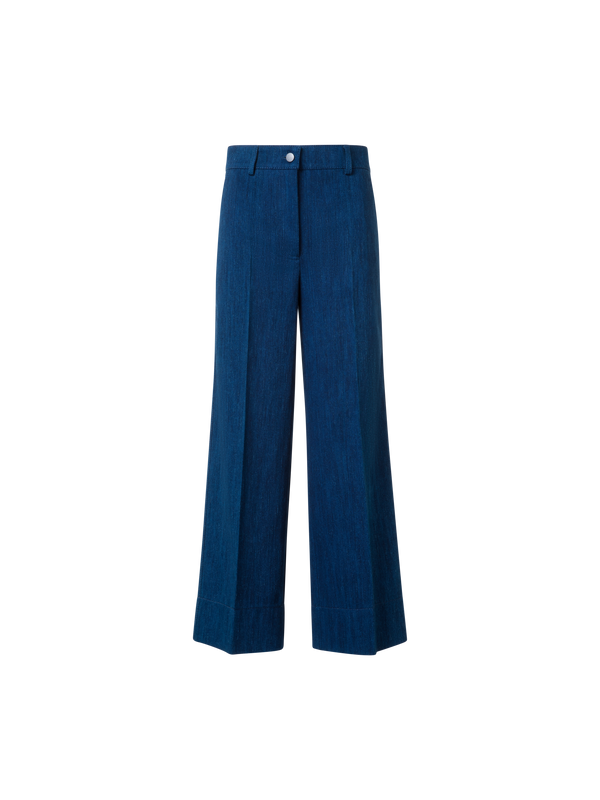 Designer Cropped Wide Cotton Denim Pants - blue