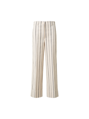 Designer Striped Light Cotton Culotte Pants - neutral - multicolor - ecru - white