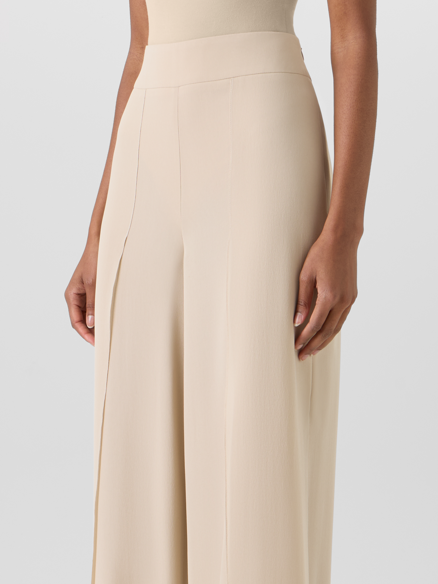 Designer Fellia Wide-Flared-Leg Pants in Silk Georgette - beige 