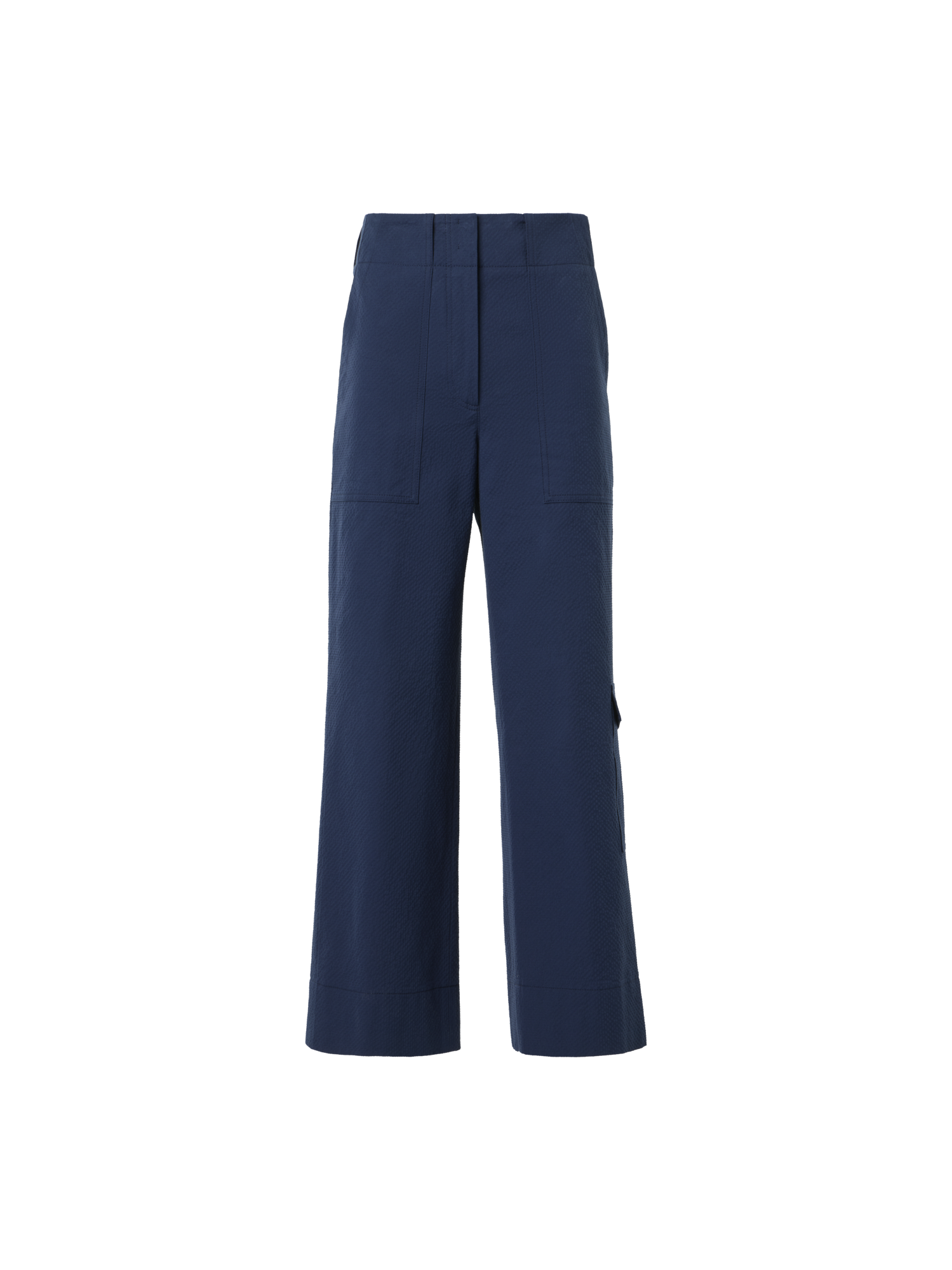 Designer Cliff Straight Cropped Cotton Seersucker Cargo Pants - navy - blue