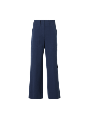 Designer Cliff Straight Cropped Cotton Seersucker Cargo Pants - navy - blue