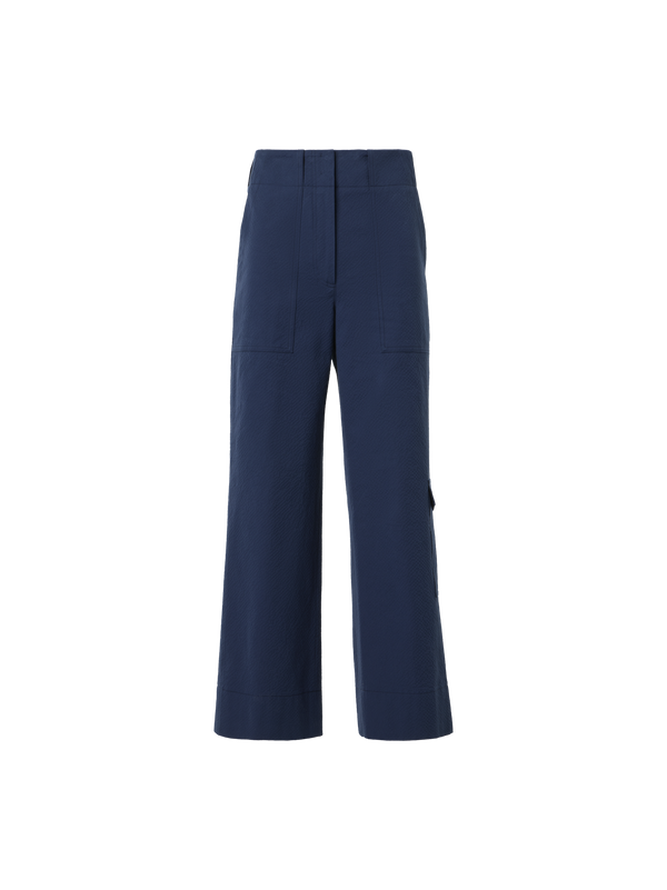 Designer Cliff Straight Cropped Cotton Seersucker Cargo Pants - navy - blue
