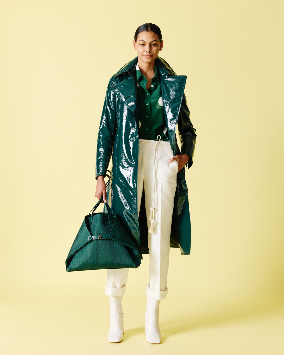 Designer Fitted Silk Blouse with Dandelion Print - green - multicolor #editorial