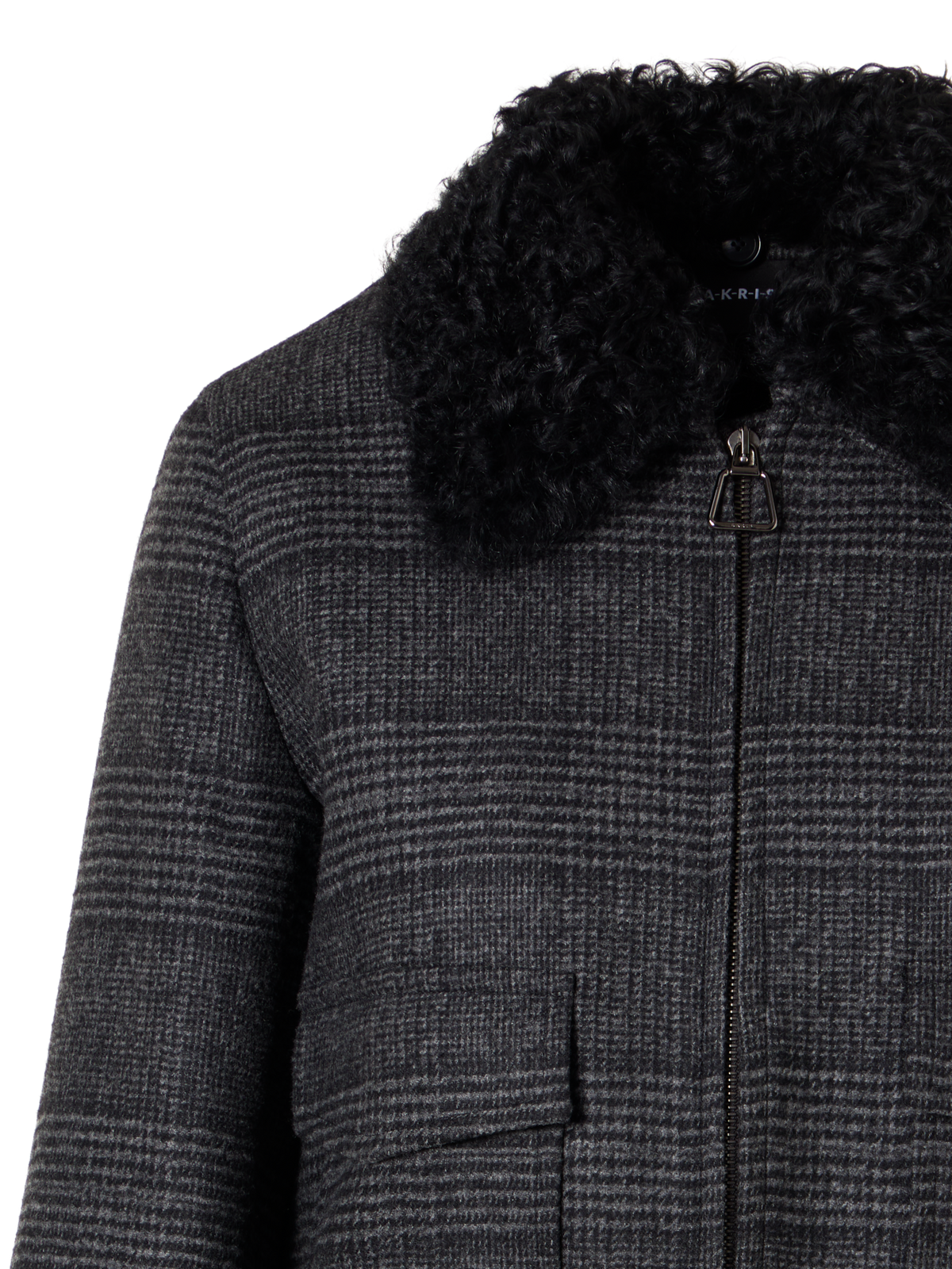 Designer Prince of Wales Wool Double-Face Bomber with Trapezoid Padding - black - multicolor - grey