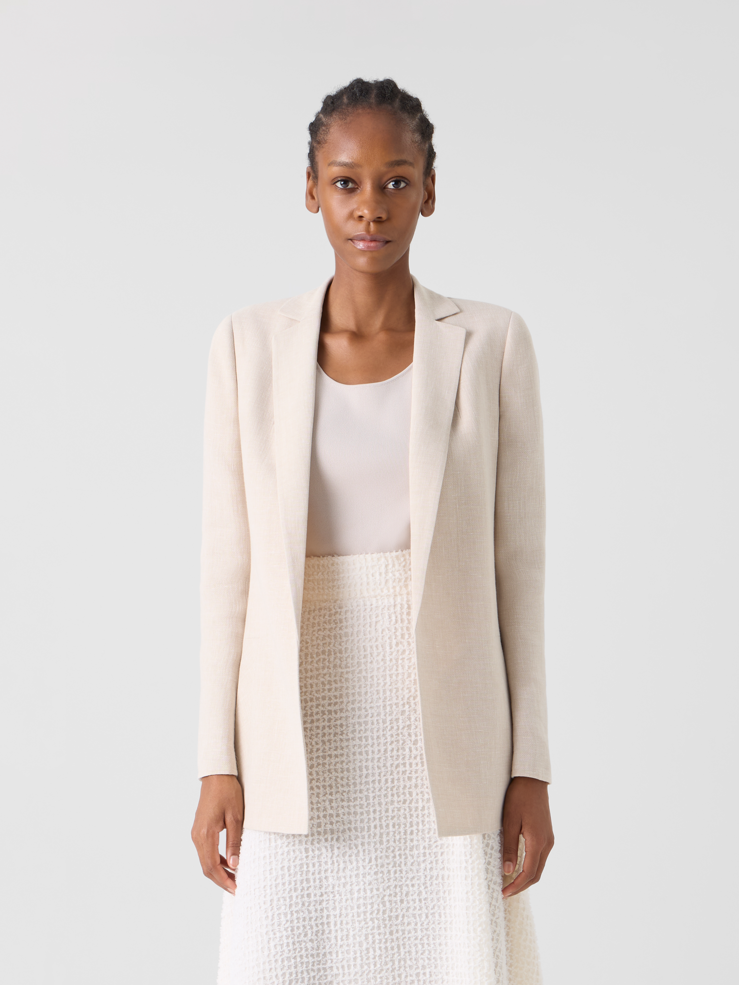 Designer Pekka Long Jacket in Linen Wool Double-Face - neutral - beige 