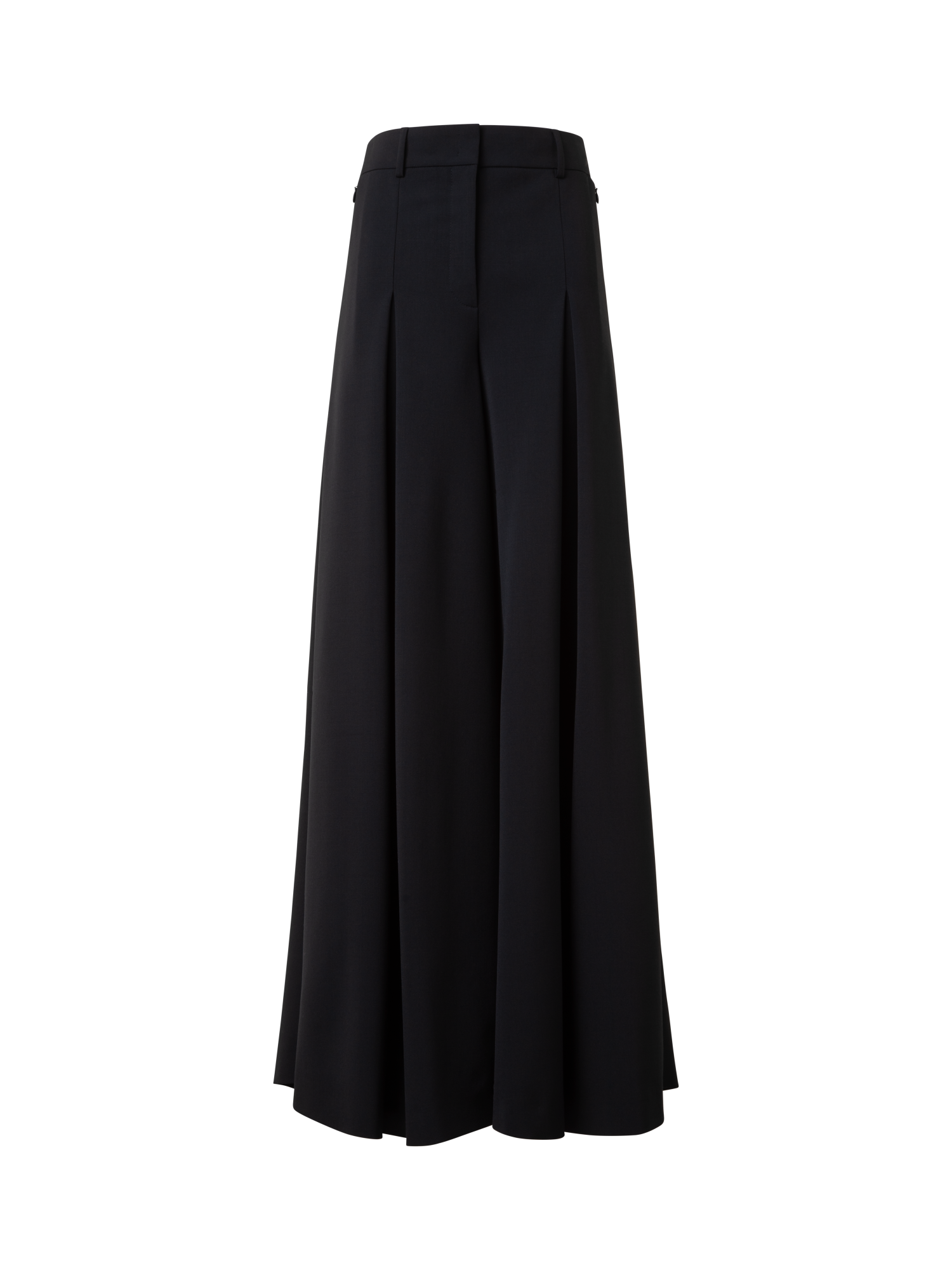 Designer Extra Wide Palazzo Wool Stretch Twill Pants - neutral - black