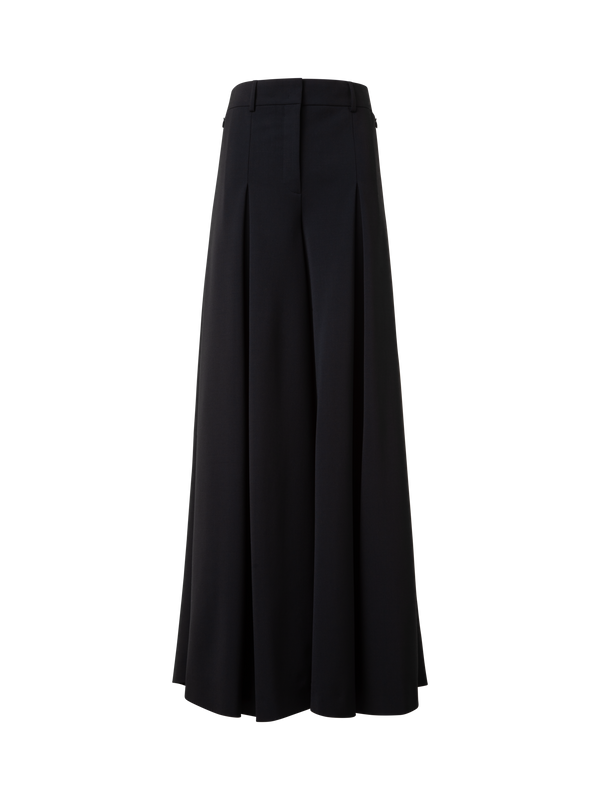 Designer Extra Wide Palazzo Wool Stretch Twill Pants - neutral - black