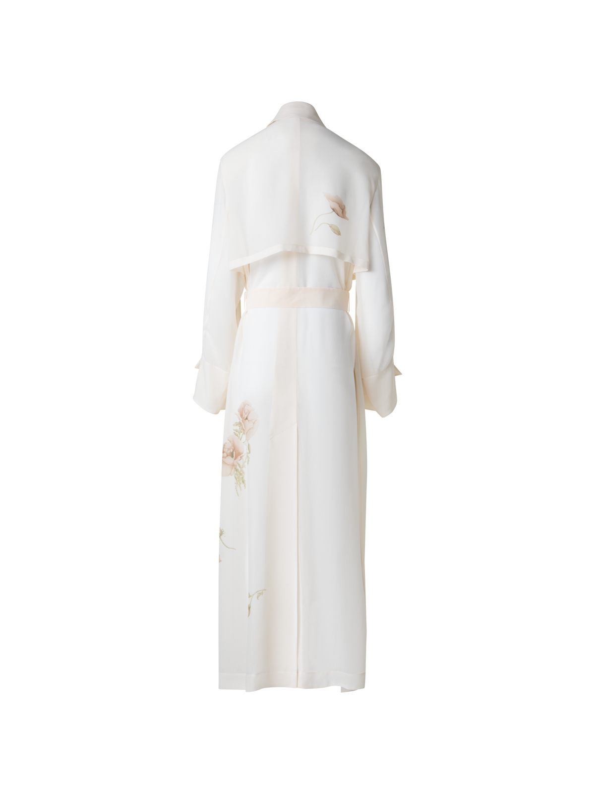 Designer Silk Trench Coat with Anemone Print  - neutral - pastel - multicolor - ecru - white