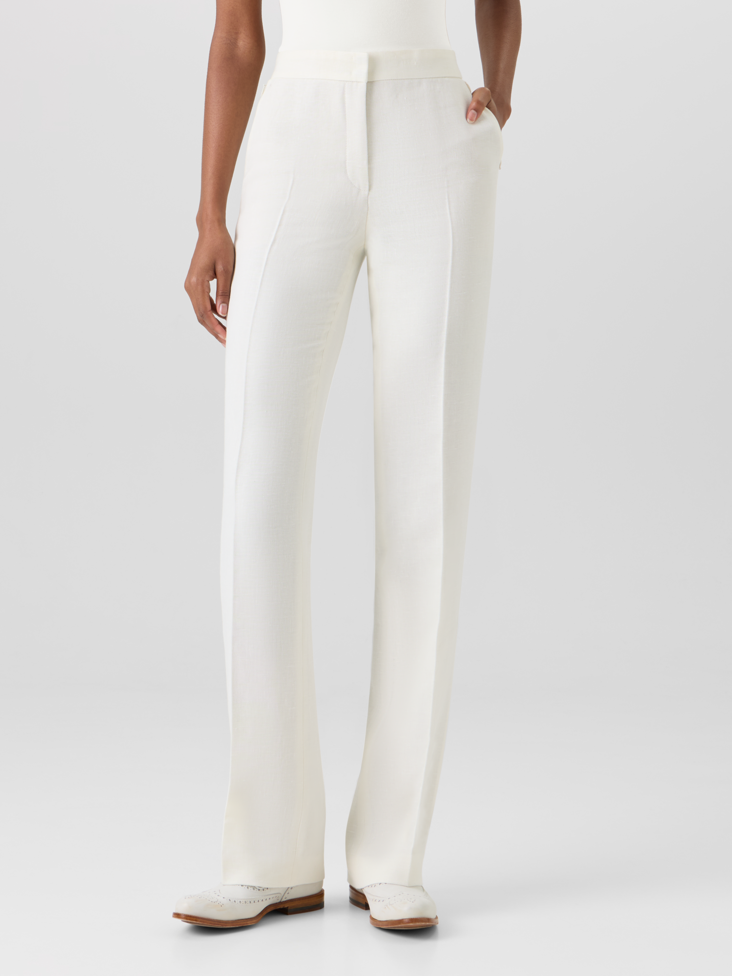 Designer Carl Straight-Leg Pants in Linen-Wool Crêpe Double-Face - ecru 