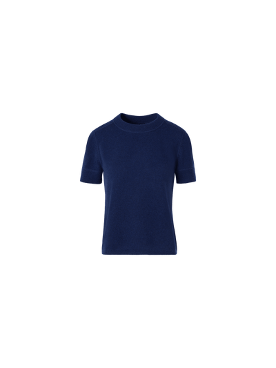 Designer Short-Sleeve Cashmere Knit Sweater - blue