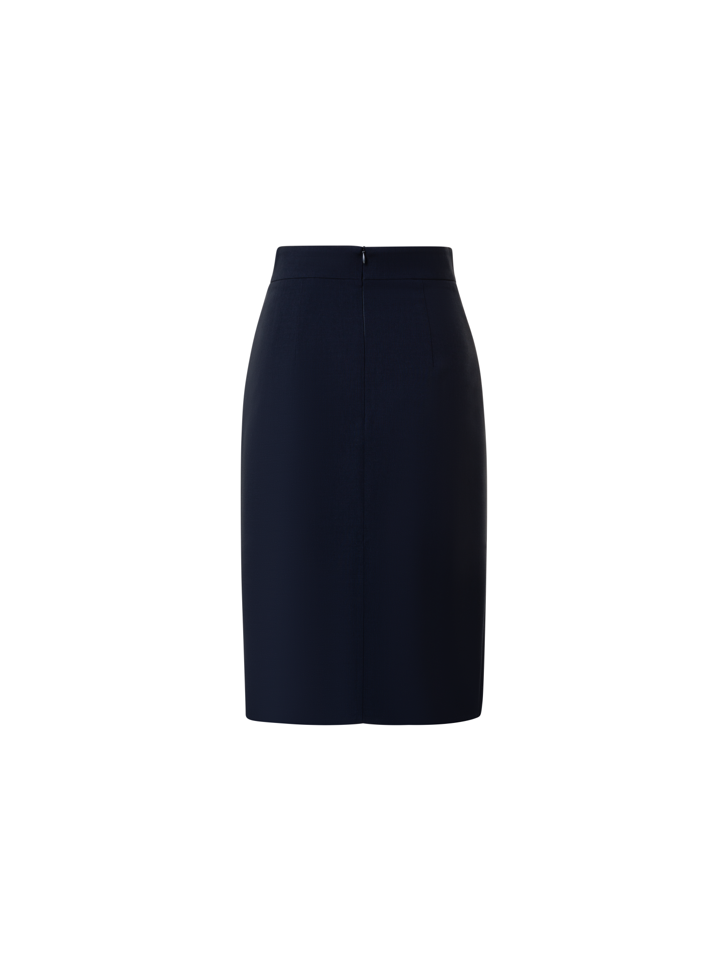 Designer Wool Double-Face Wrap Effect Pencil Skirt - navy - blue