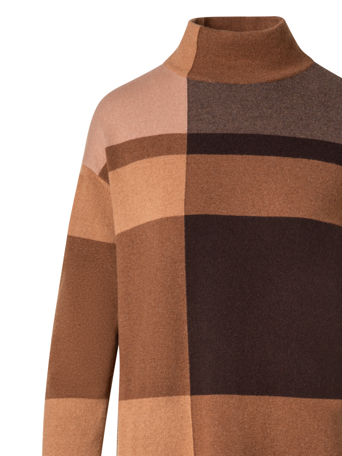 Designer Checked Cashmere Wool Knit Dress - brown - multicolor