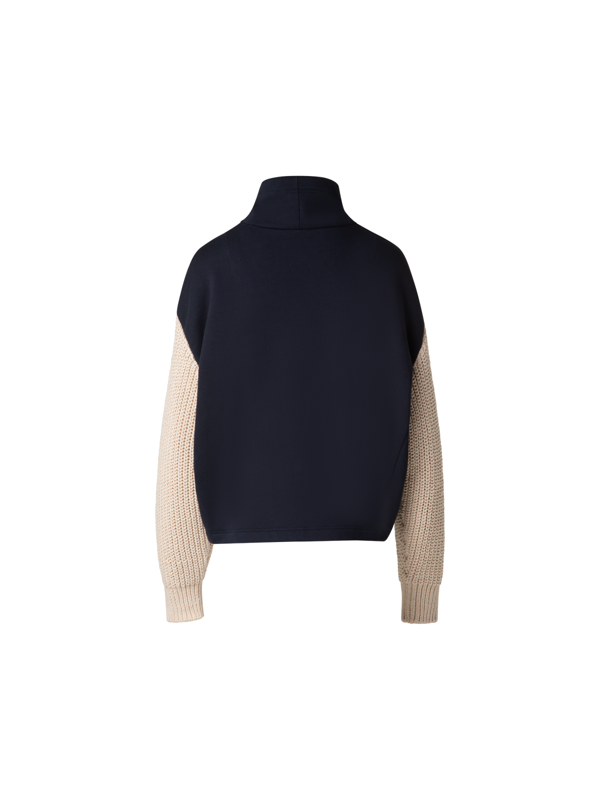 Designer Jersey Hoodie with Knit Sleeves - navy - blue - multicolor - beige