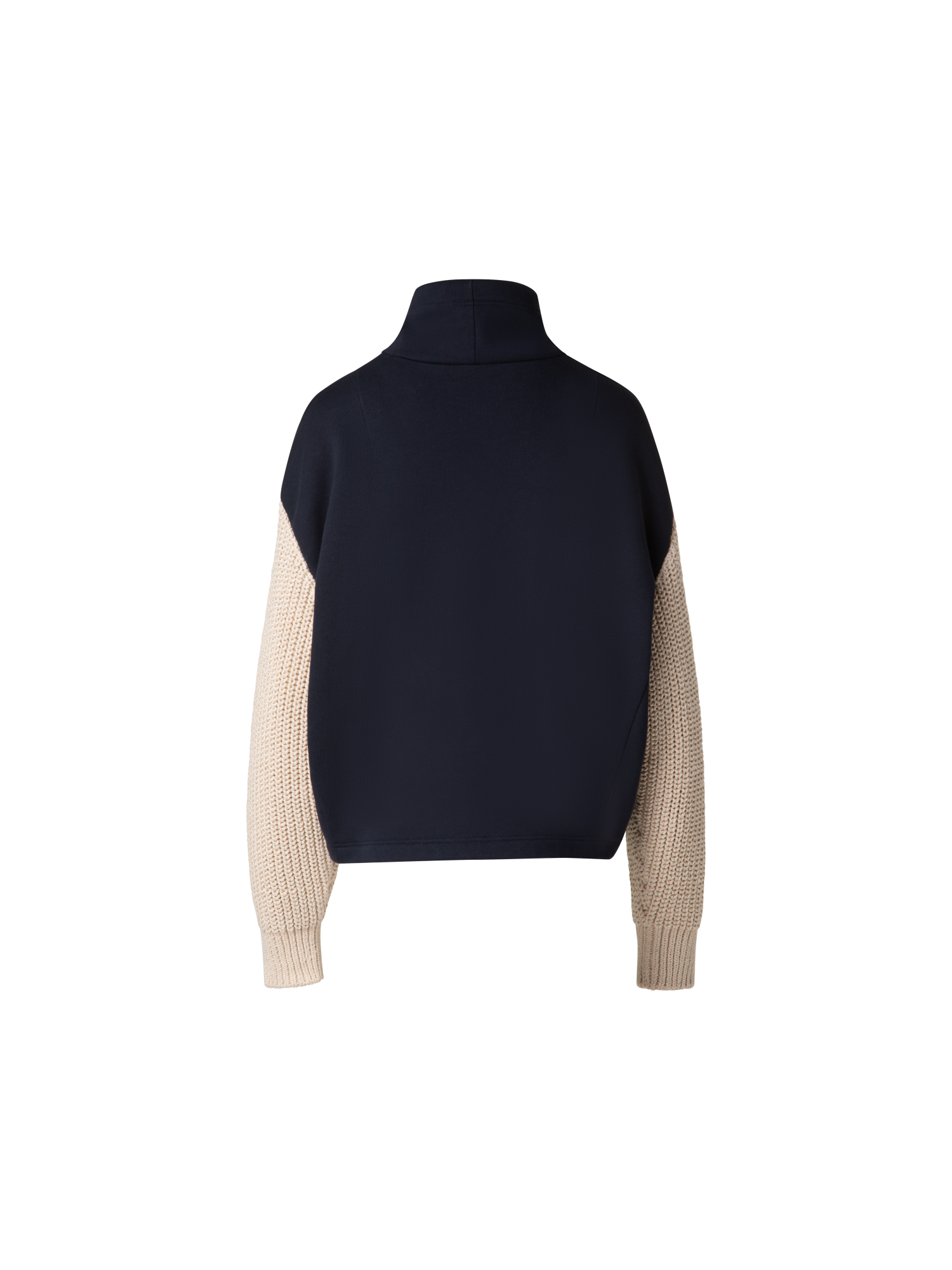Designer Jersey Hoodie with Knit Sleeves - navy - blue - multicolor - beige