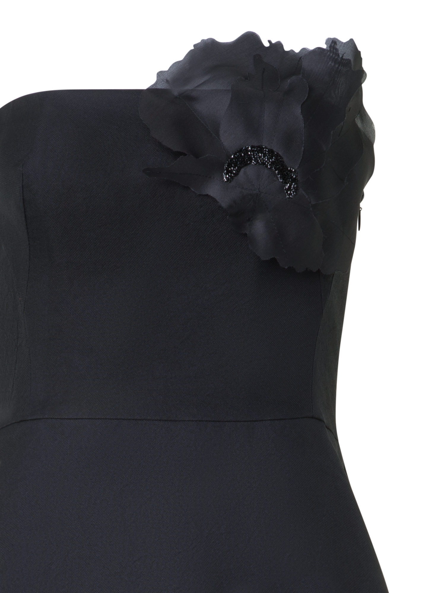 Designer Evening Silk Dress with Organza Anemone - black - neutral