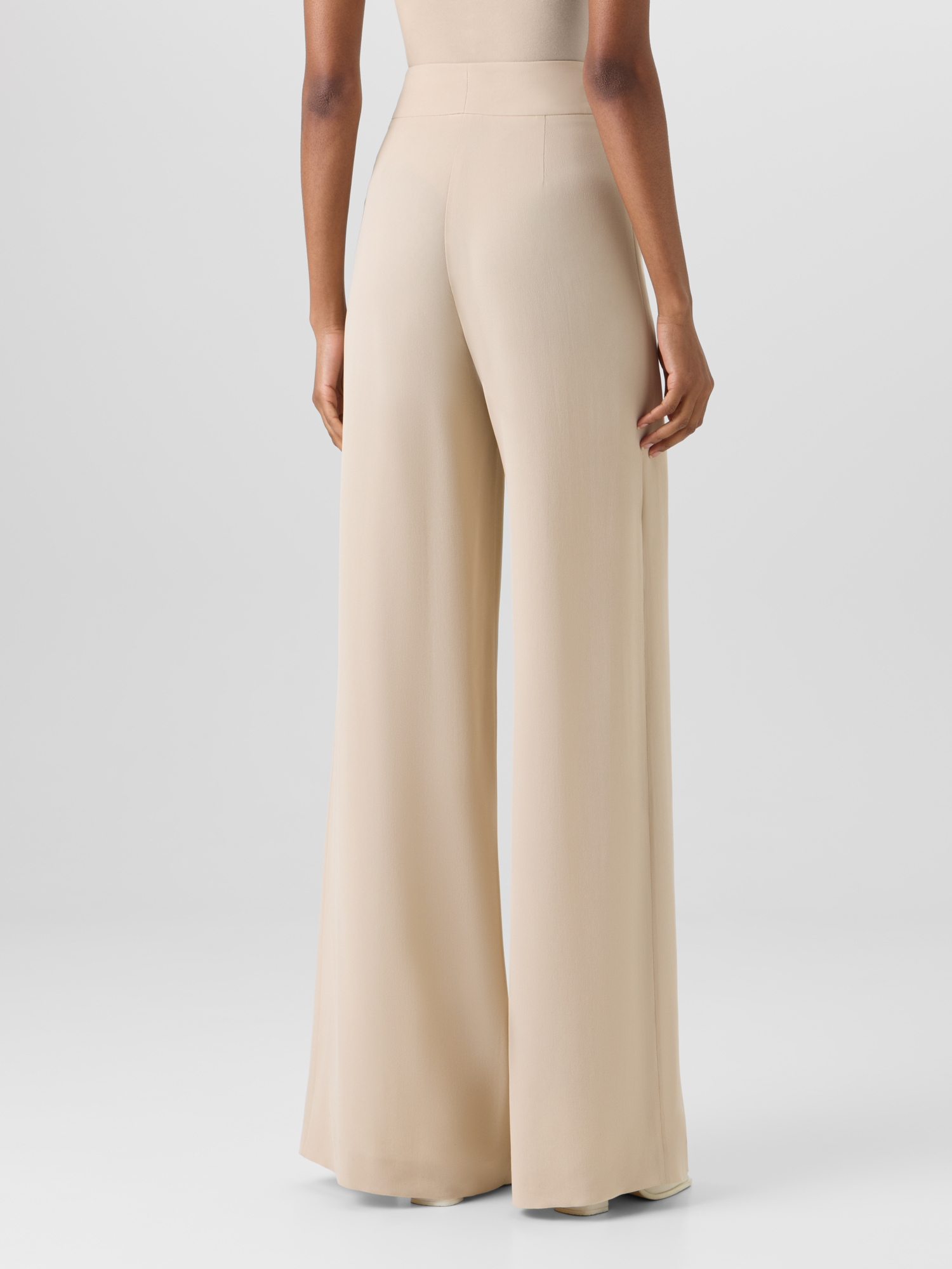Designer Fellia Wide-Flared-Leg Pants in Silk Georgette - beige 