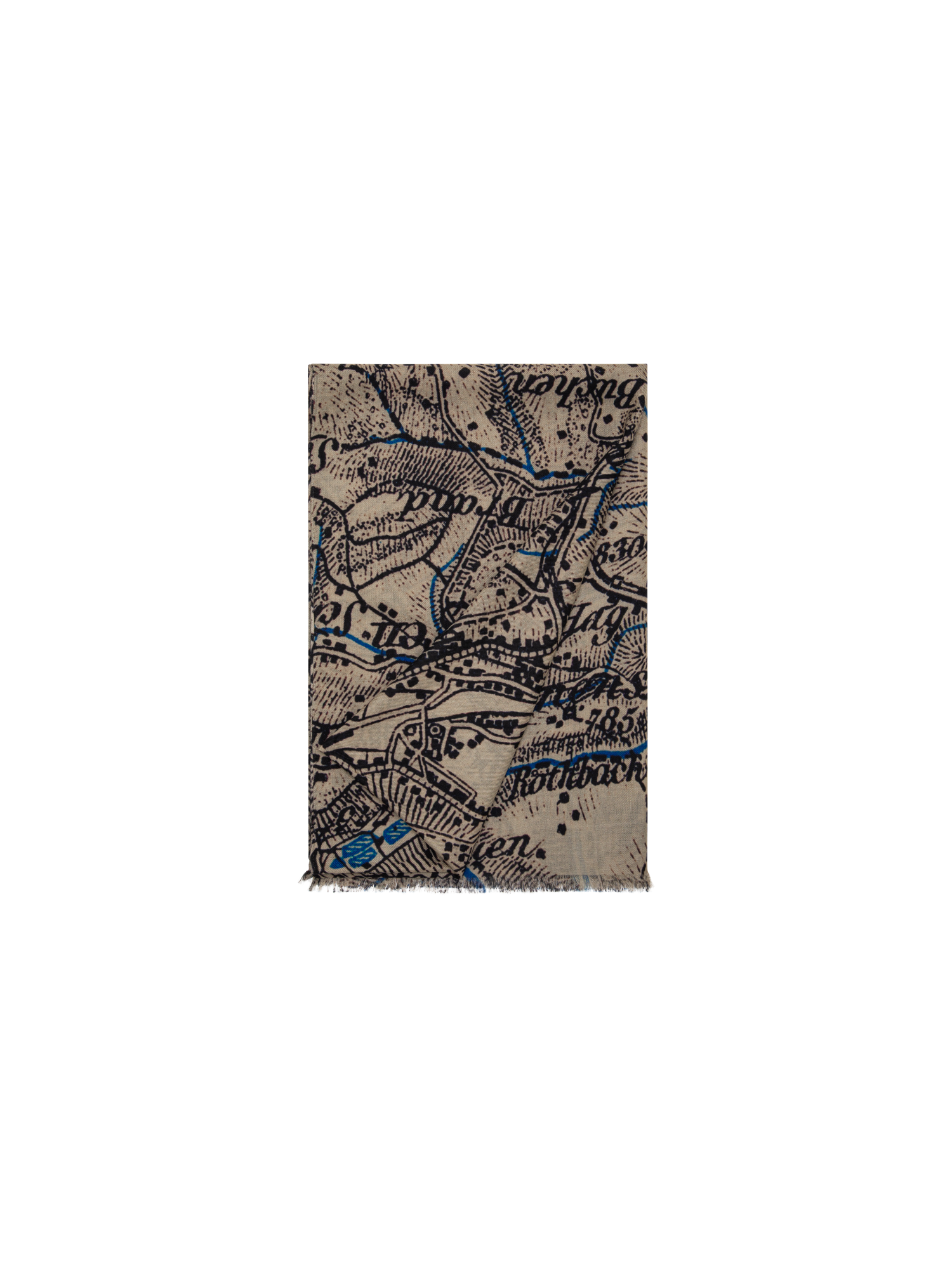 Designer Cashmere Silk Scarf with St. Gallen Map Print - multicolor - beige