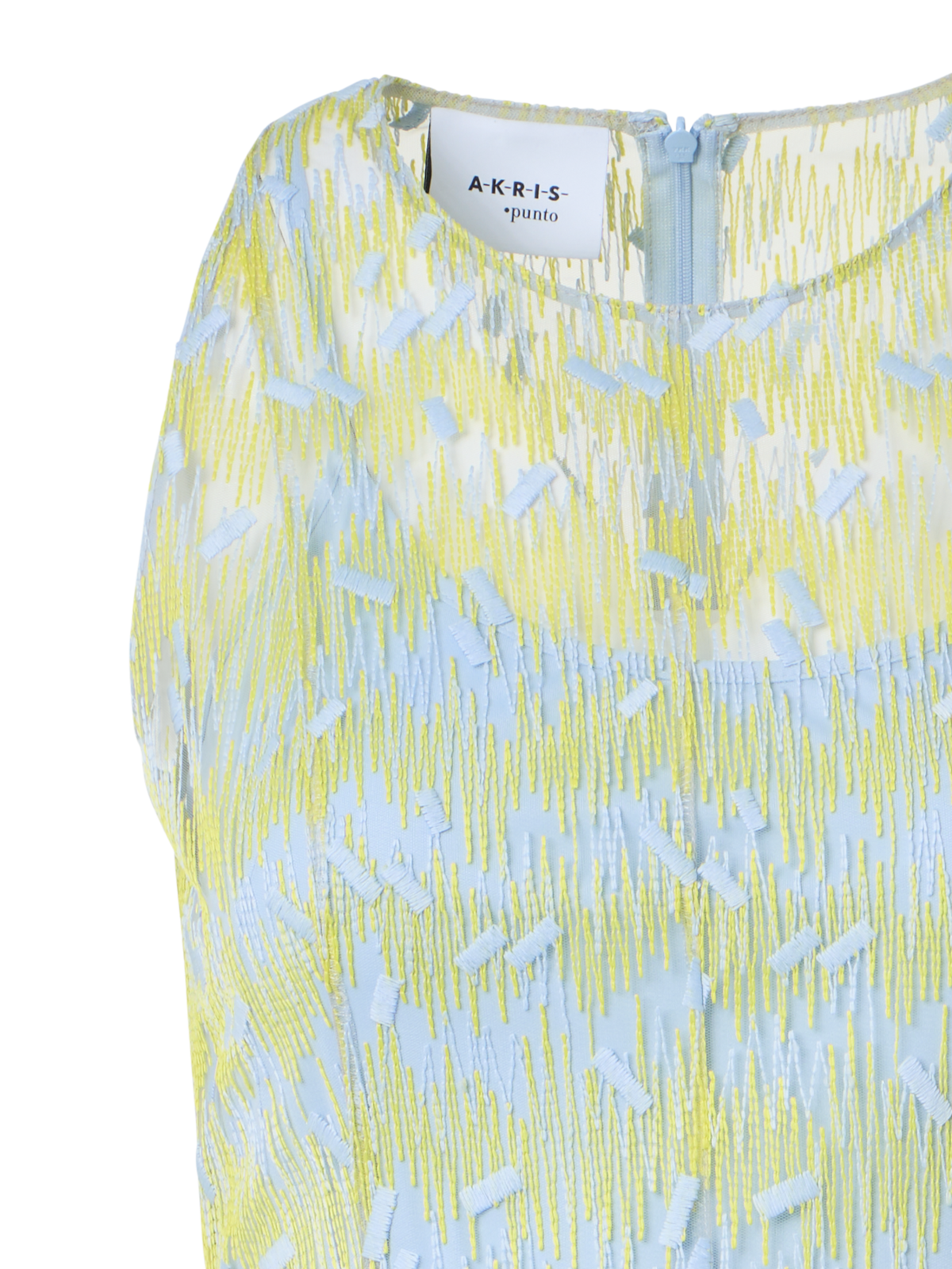 Designer Sheer Scribble Dot Embroidered Flared Midi Dress - blue - yellow