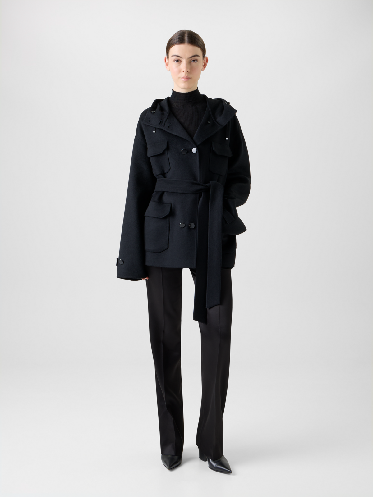 Designer Double-Breasted Cashmere Double-Face Parka - black - neutral #editorial