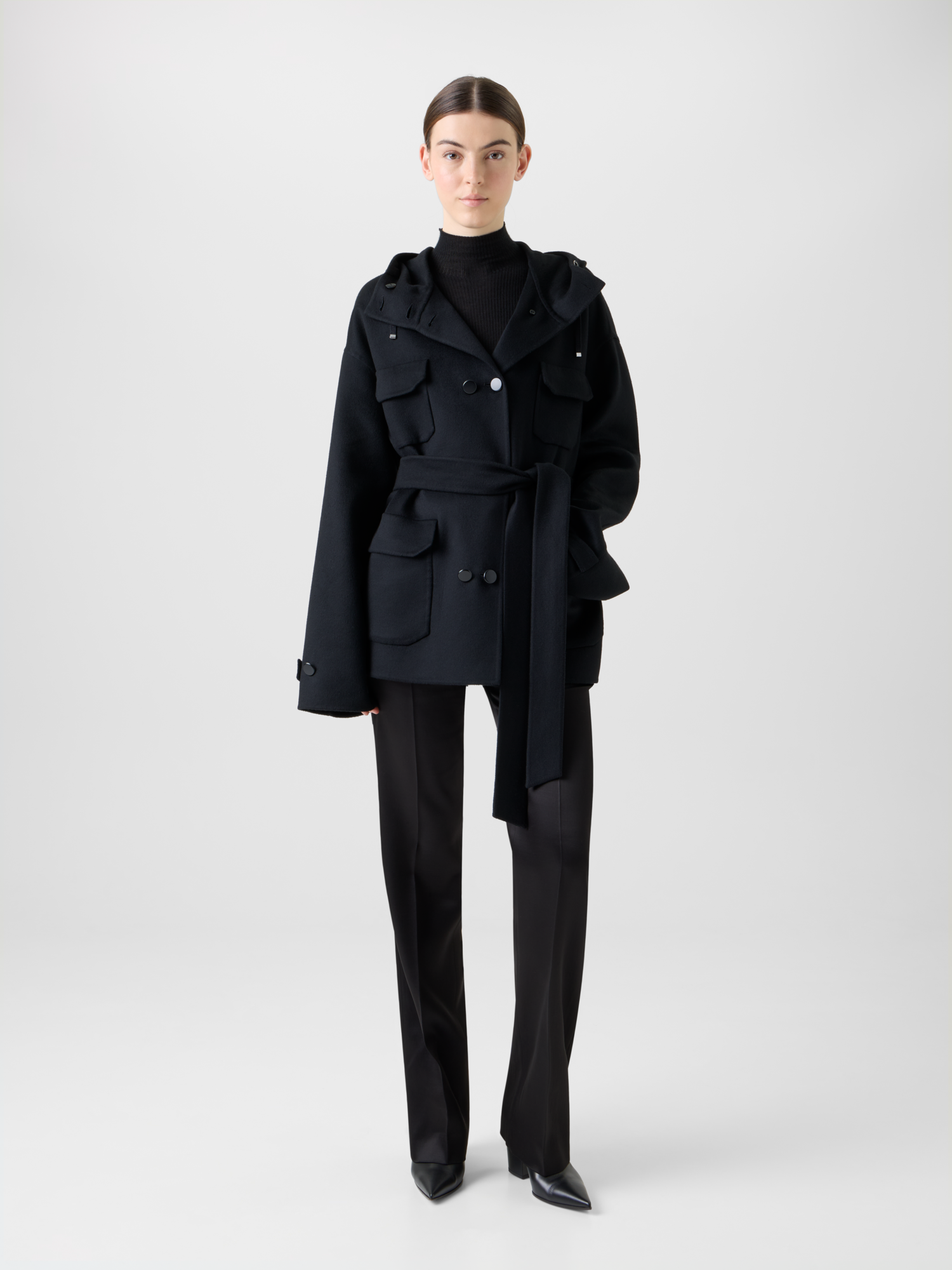 Designer Double-Breasted Cashmere Double-Face Parka - black - neutral 