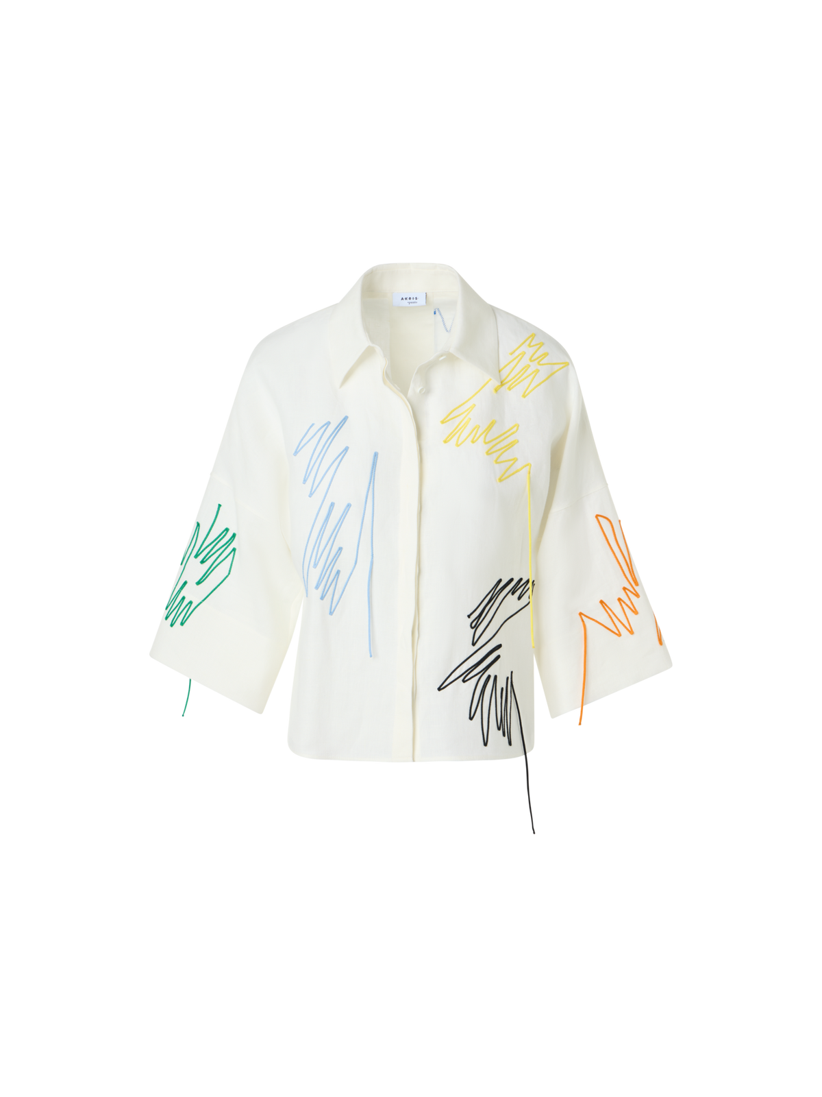 Designer Linen Cropped Blouse with Scribble Application - white