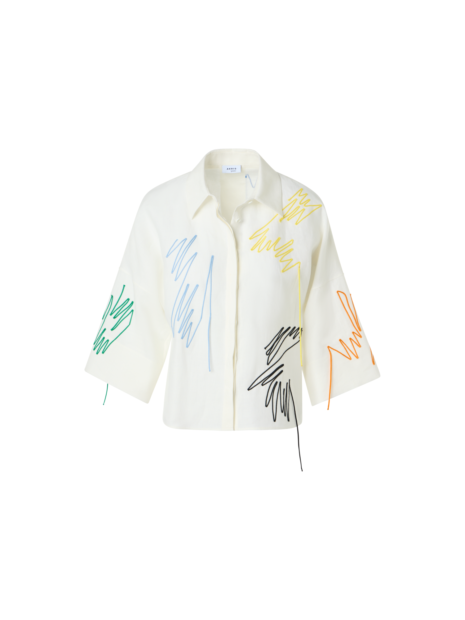 Designer Linen Cropped Blouse with Scribble Application - white