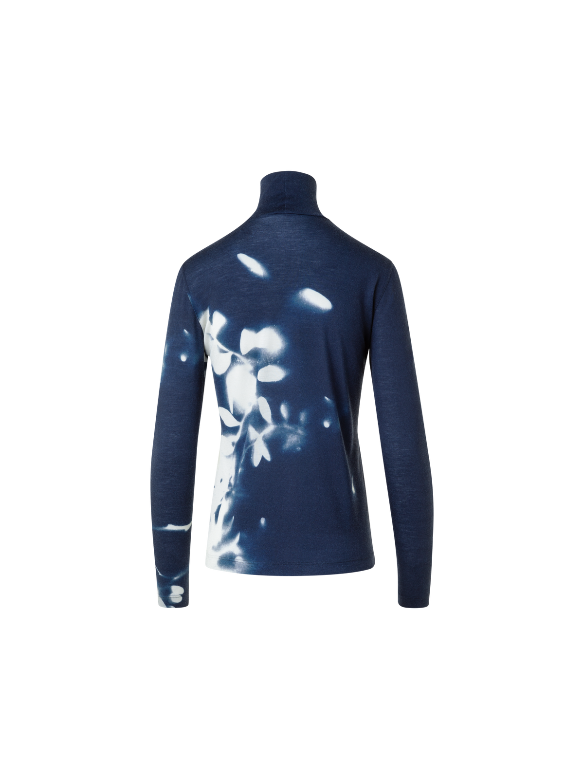 Designer Cashmere Silk Mock Neck Wildflower Print Top - neutral - navy - blue - multicolor