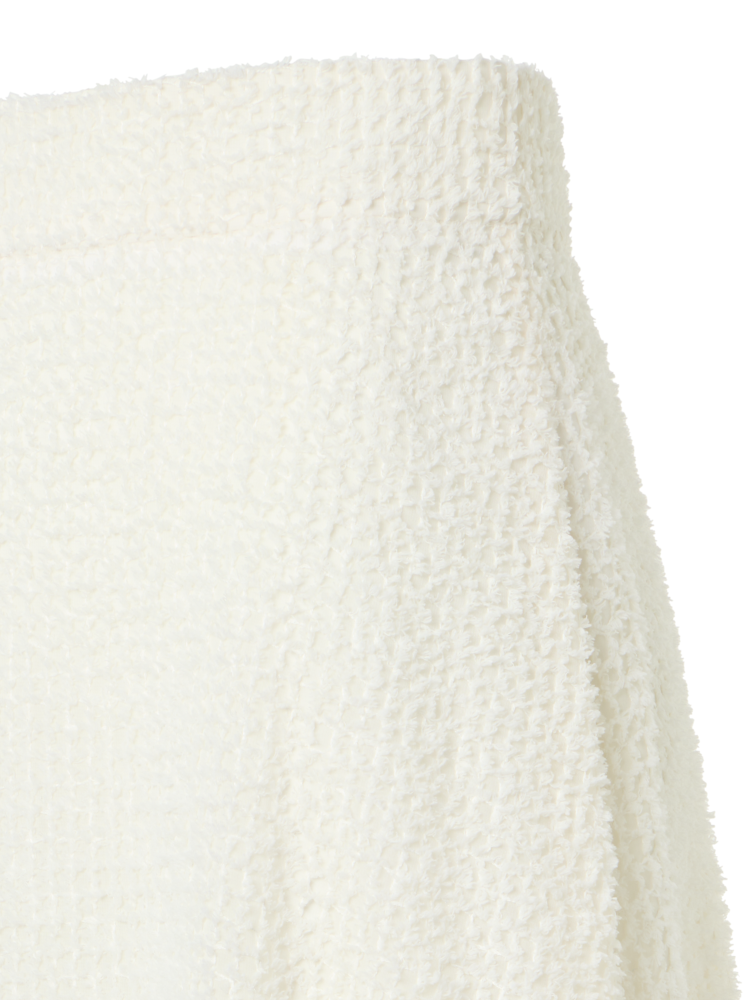 Designer Flared Midi Skirt in Fringed Grid - ecru