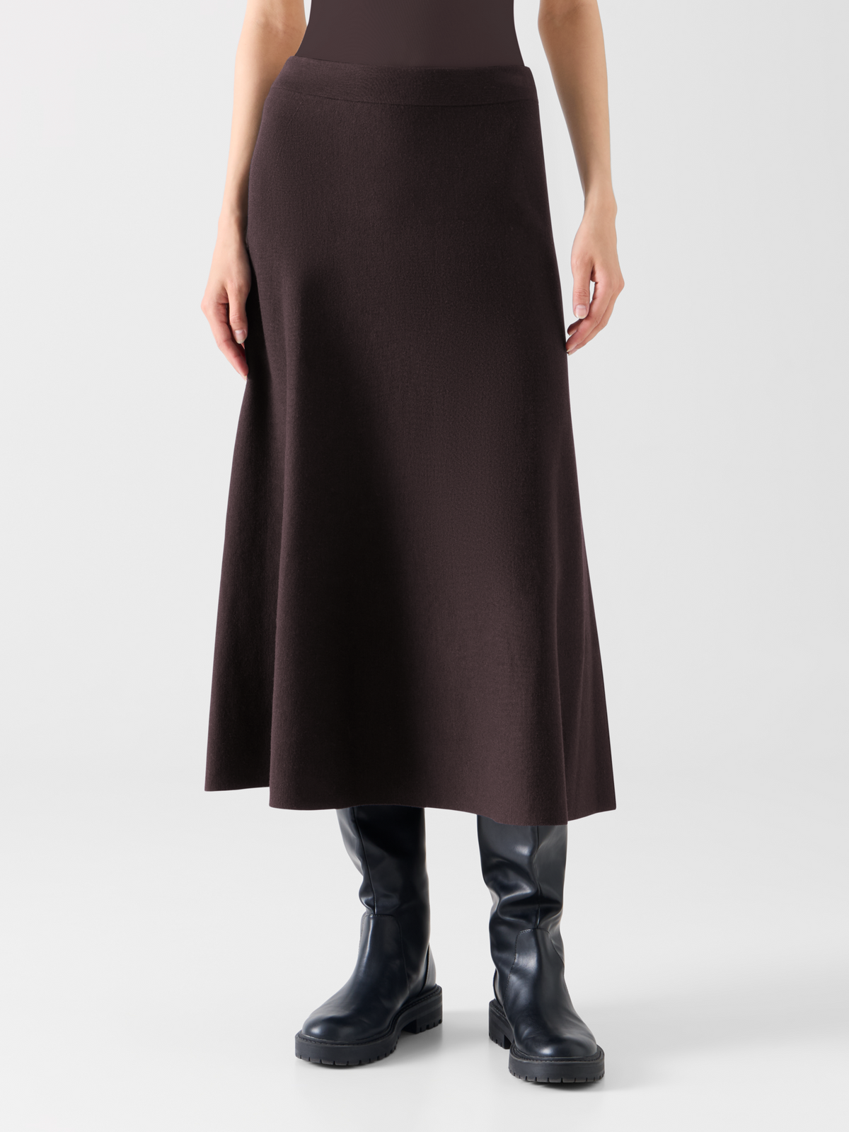 Designer Milano Knit Flared Midi Skirt - brown 