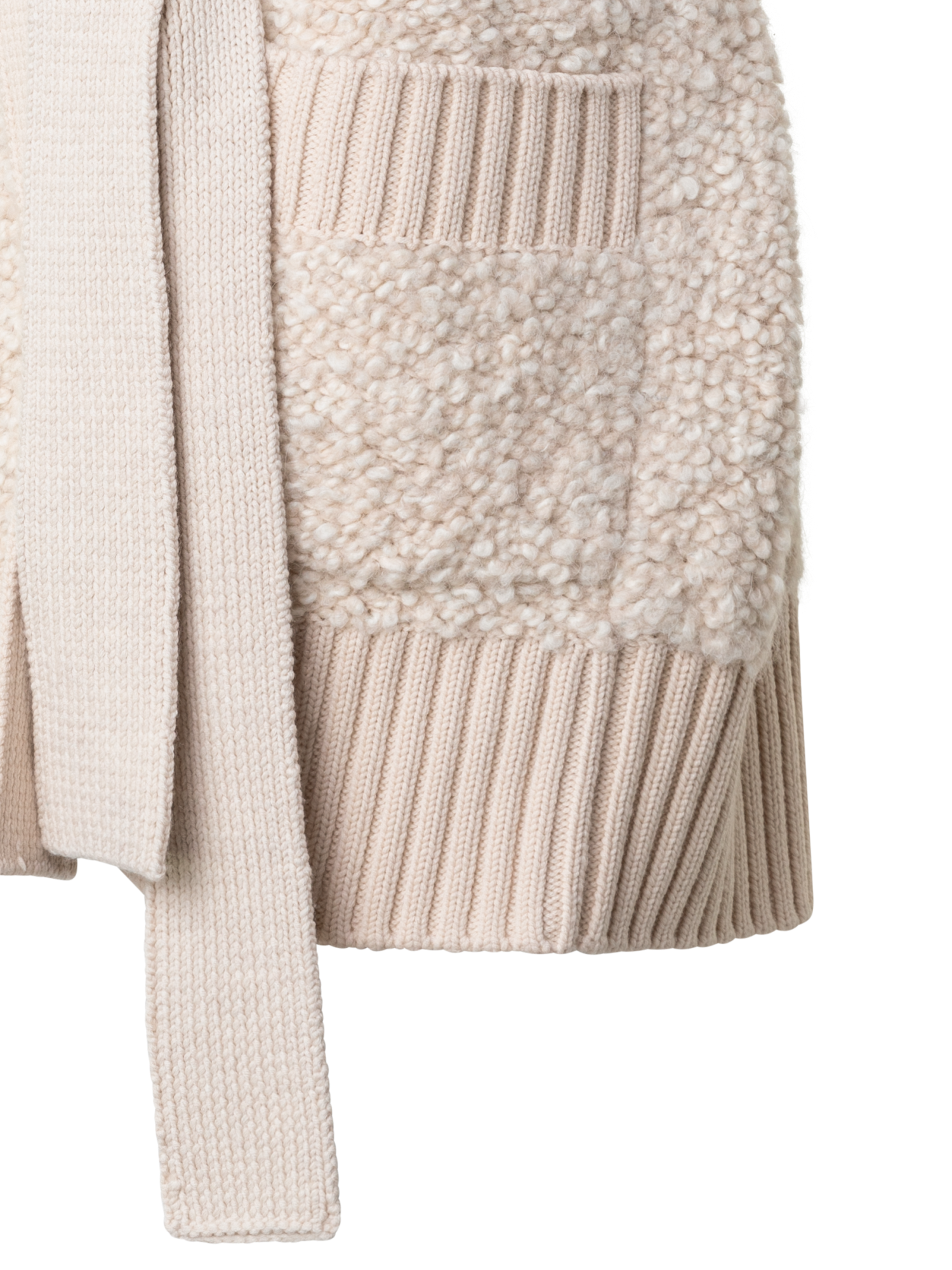 Designer Long Soft and Chunky Wool Bouclé Knit Cardigan - ecru - white