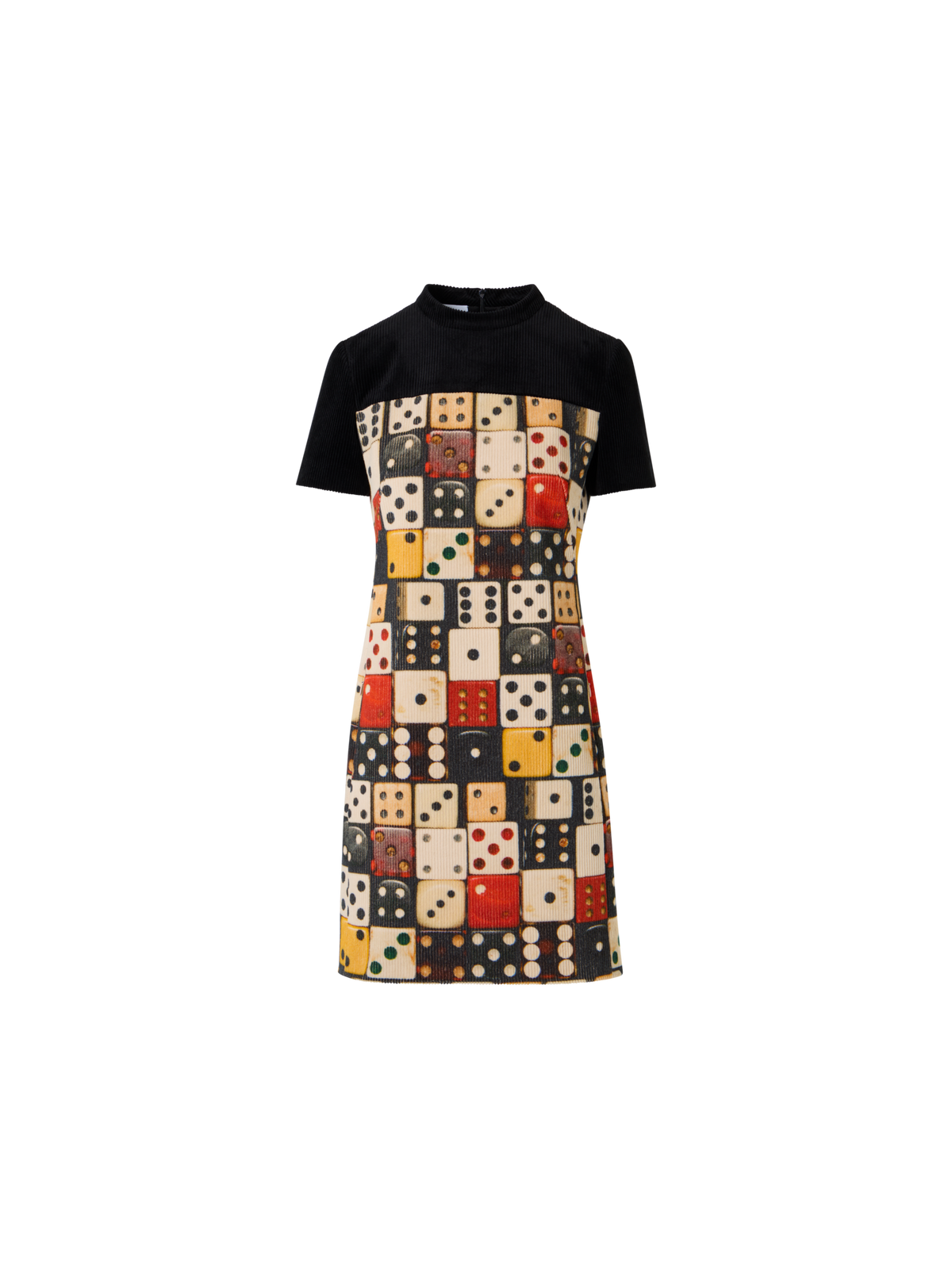 Designer Mini Dress in Cotton Corduroy with Dice Print - multicolor - black