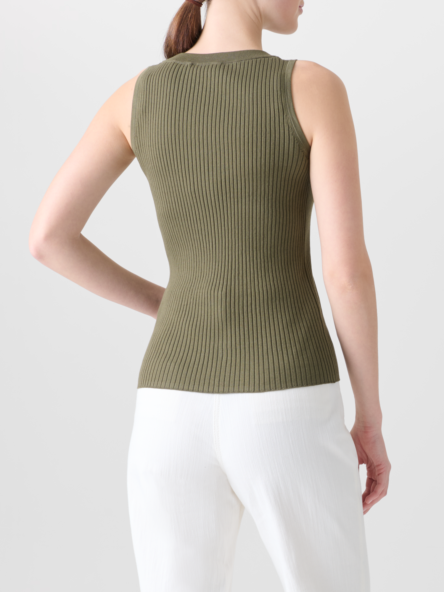 Designer Knit Tank Top in Twisted Cotton Rib - neutral - green 