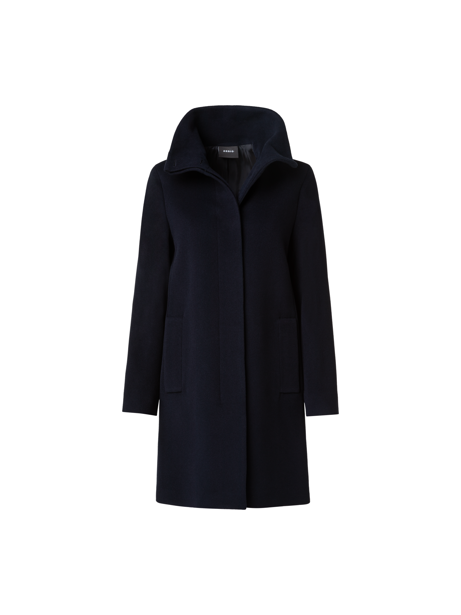 Designer Layered Wool Coat with Removable Silk Layer - navy - blue