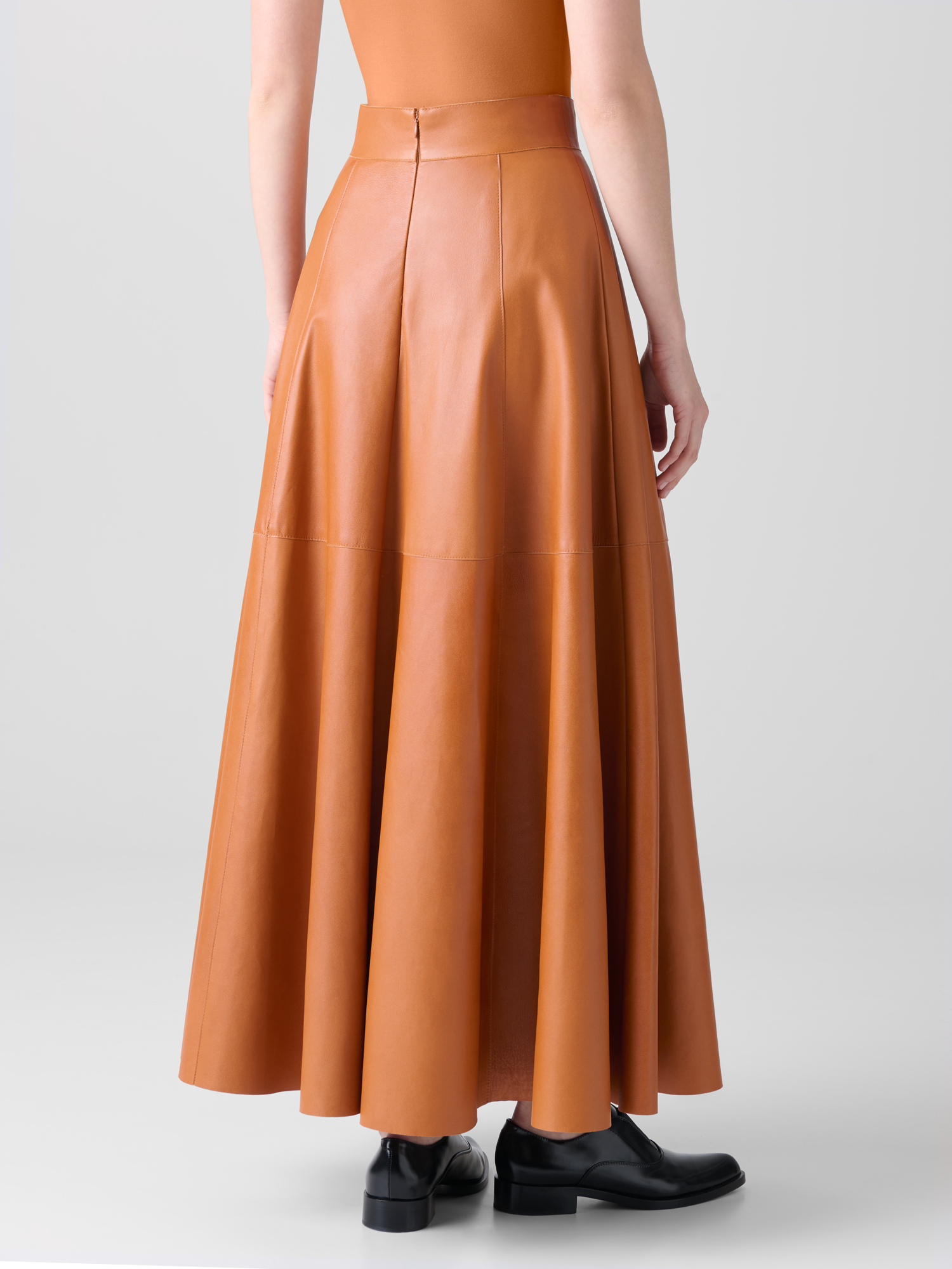 Designer Midi Leather Skirt in A-Line  - neutral - brown