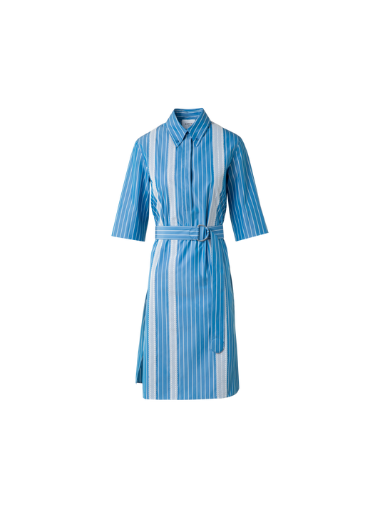 Designer Shirt Dress in Striped Cotton with Mesh Tape - blue - multicolor