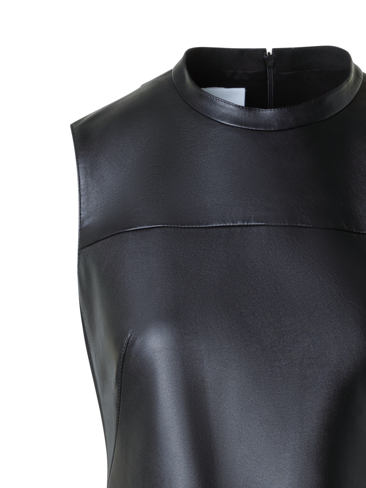 Designer Faux Leather Front Mini Dress with Belt - black - neutral