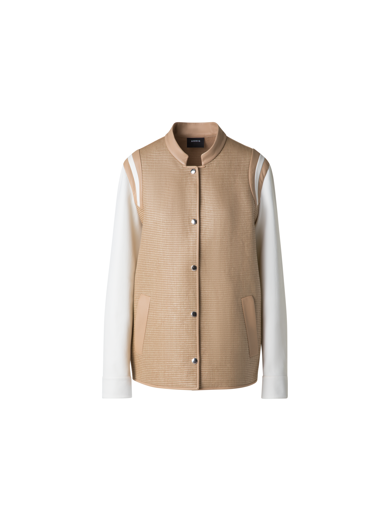 Designer Varsity Jacket in Cotton Raffia and Leather - neutral - multicolor - beige