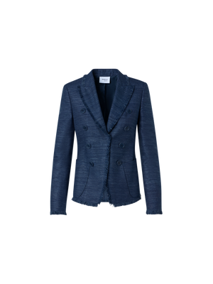 Designer Fringed Indian Silk Double-Breasted Jacket - blue