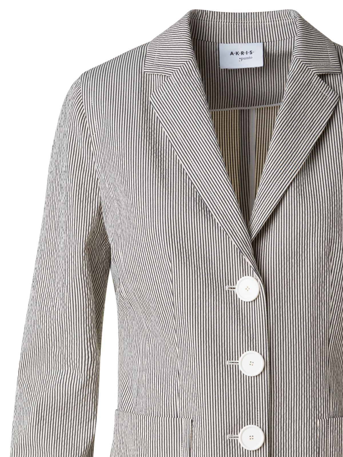 Designer Single Breasted Blazer in Cotton Seersucker - neutral - multicolor - ecru - white