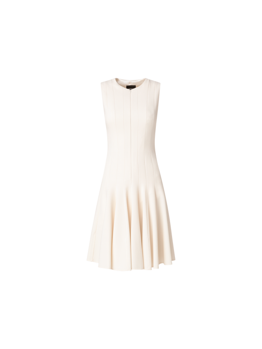 Designer Wool Double-Face Dress with Skaters Pleats - ecru - white