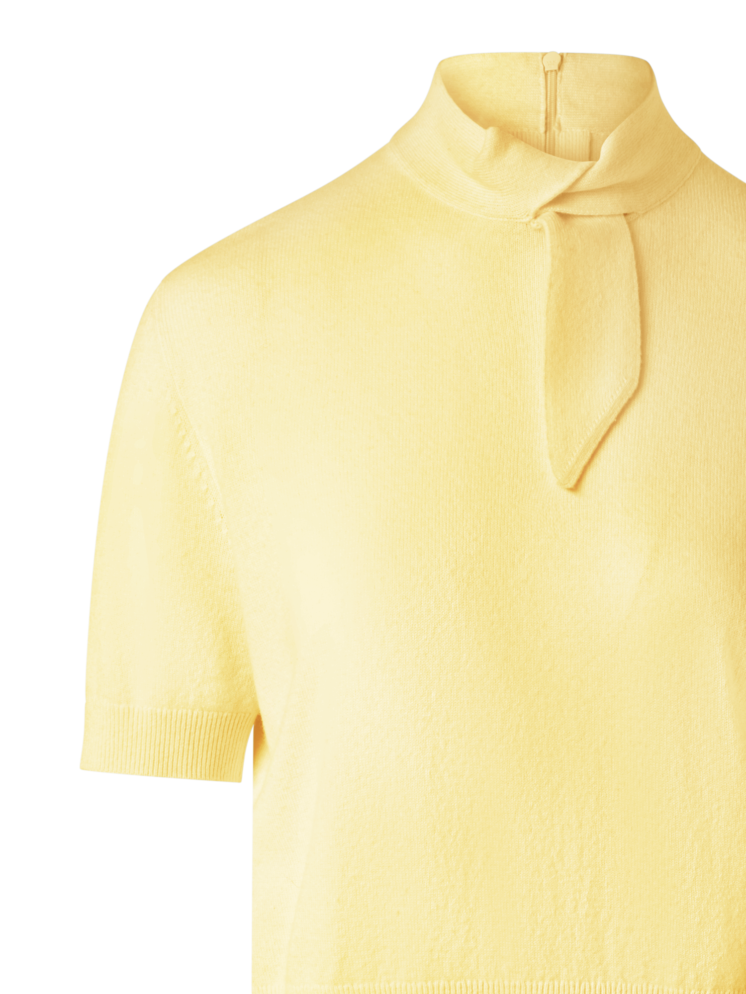 Designer Short Sleeve Cashmere Sweater with Knot Detail - yellow