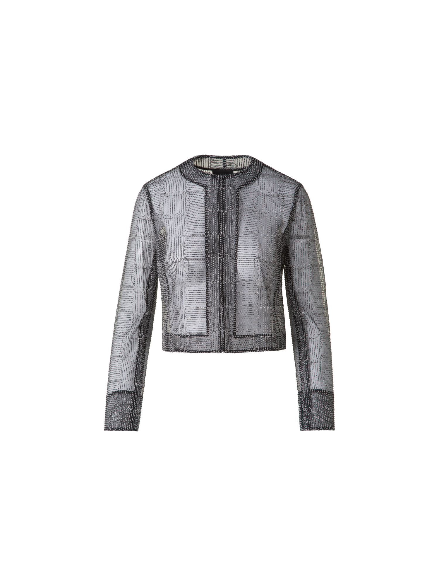 Designer Short Jacket in Square on Tulle Embroidery - black