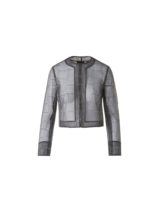 Designer Short Jacket in Square on Tulle Embroidery - black