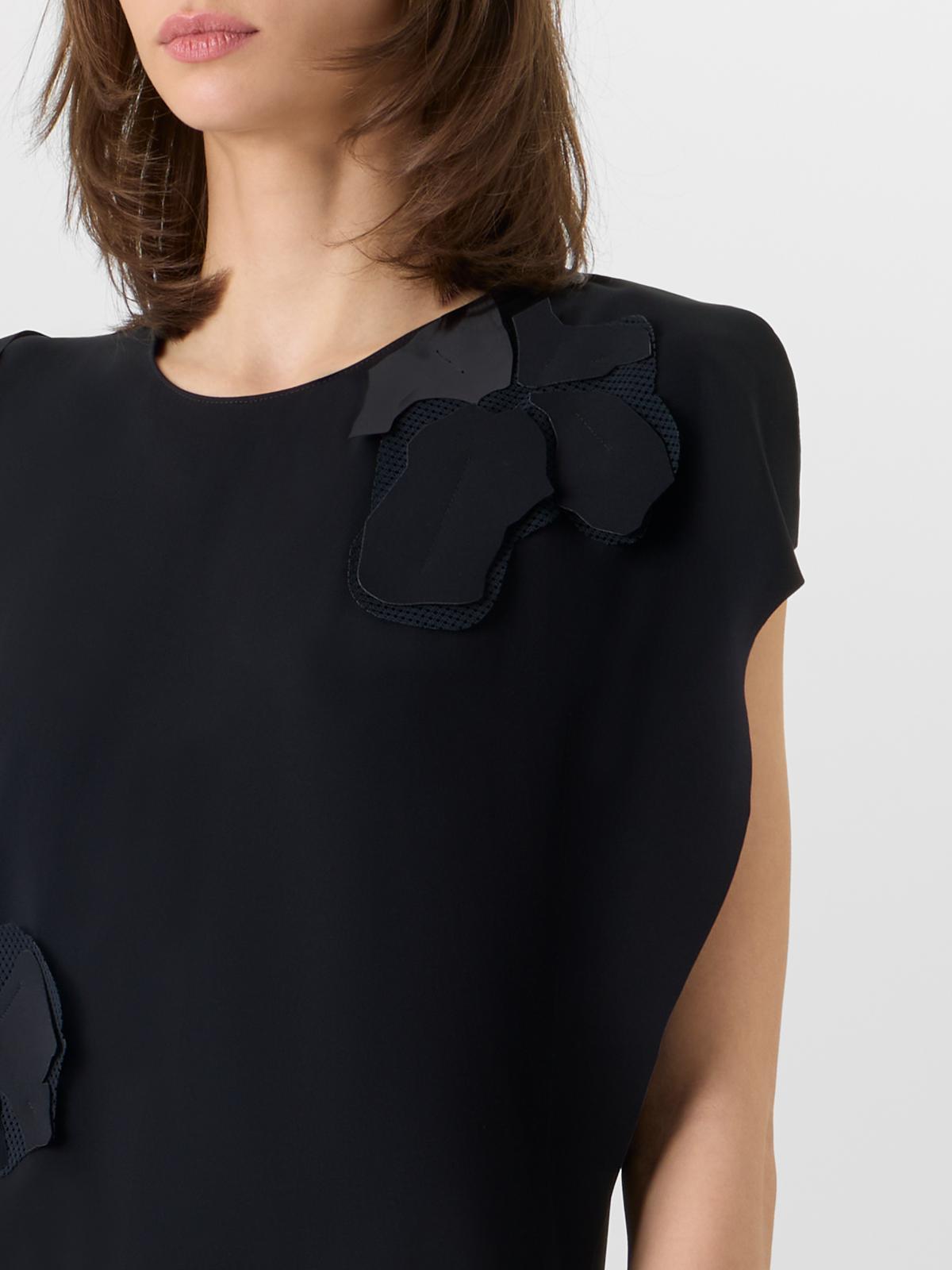 Designer Sleeveless Papercut Flower Midi Dress - black #editorial
