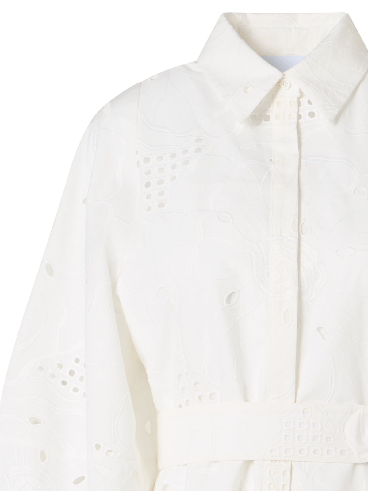 Designer Fit-and-Flare Flower Eyelet Midi Dress - white